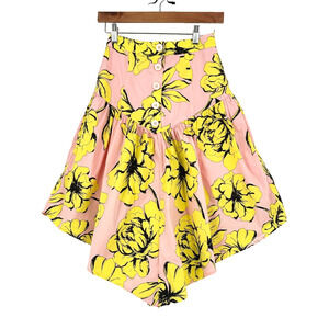 Marissa Web Basque-Waist Asymmetrical Skirt Size 0 Floral Dopamine Artsy Retro